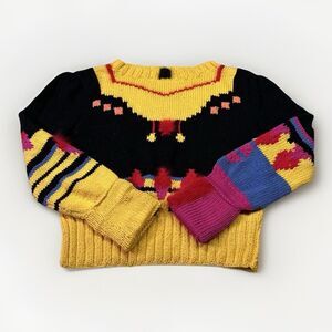 Handmade Vintage Colorblock Knit Sweater Bold 80s Style Cropped Pullover